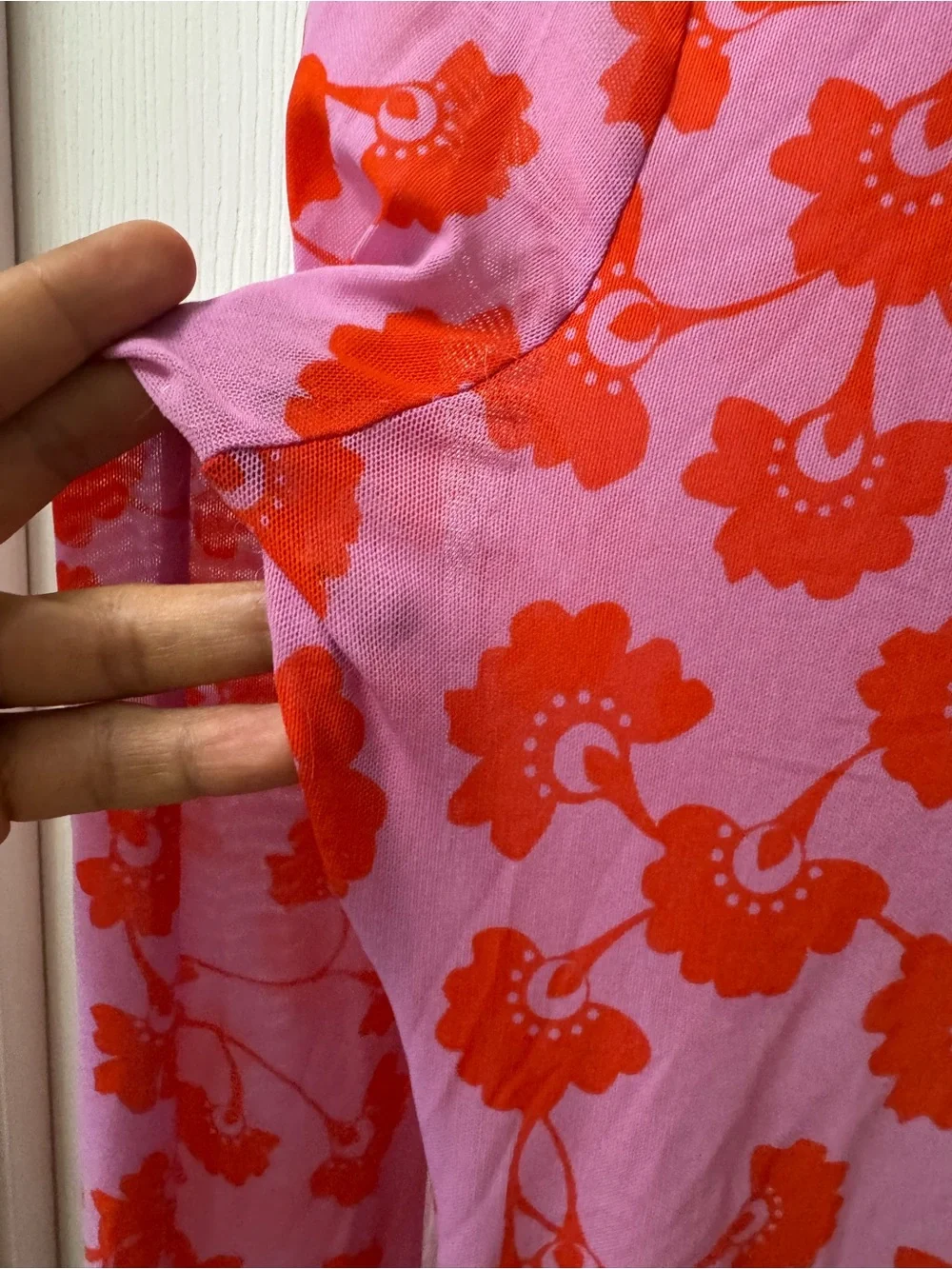 Free People Pink Button-Down Top with Red Floral Print